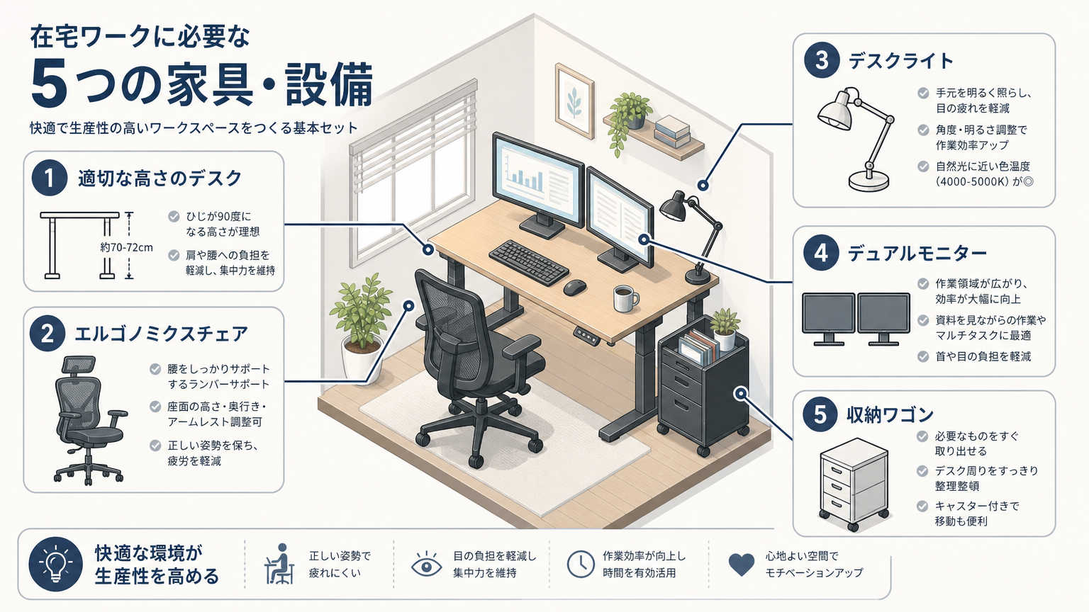 在宅ワークの環境づくりに必要な家具・設備